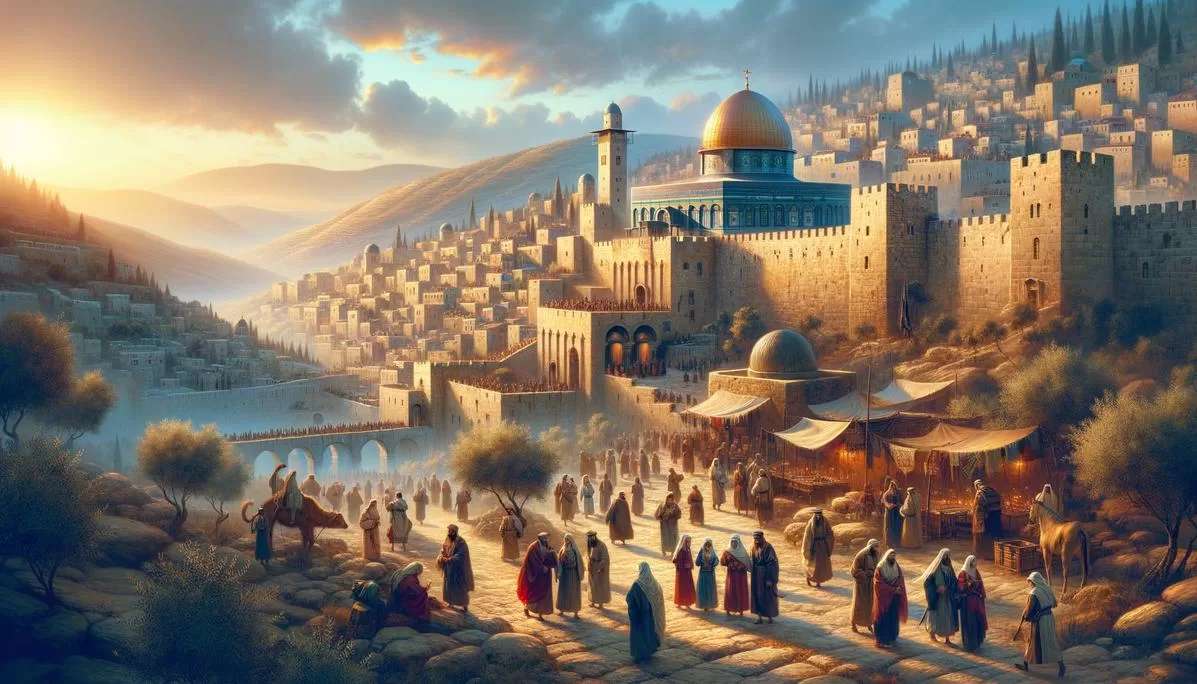 Cenário da antiga Jerusalém ao amanhecer, representando a apostasia significado bíblico.